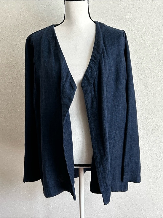 Pure Jill Sweaters - Pure J.Jill Linen Open Front Cardigan 100% Linen Blue Women's Size L Pockets